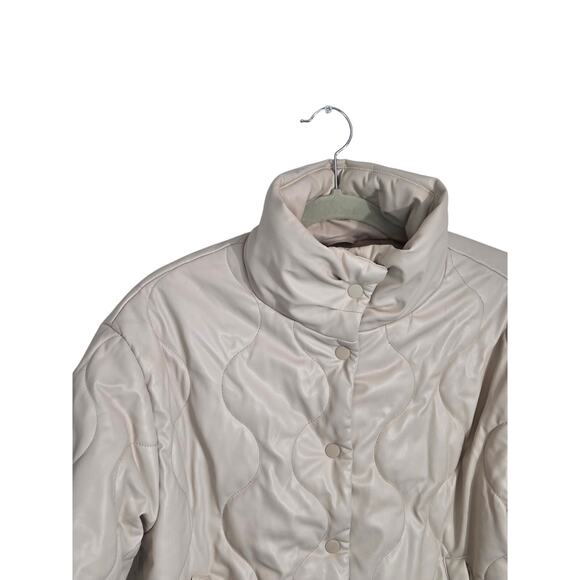 Zara Faux Leather Quilted Puffer Jacket Women's Medium Cropped Ivory - Picture 6 of 13